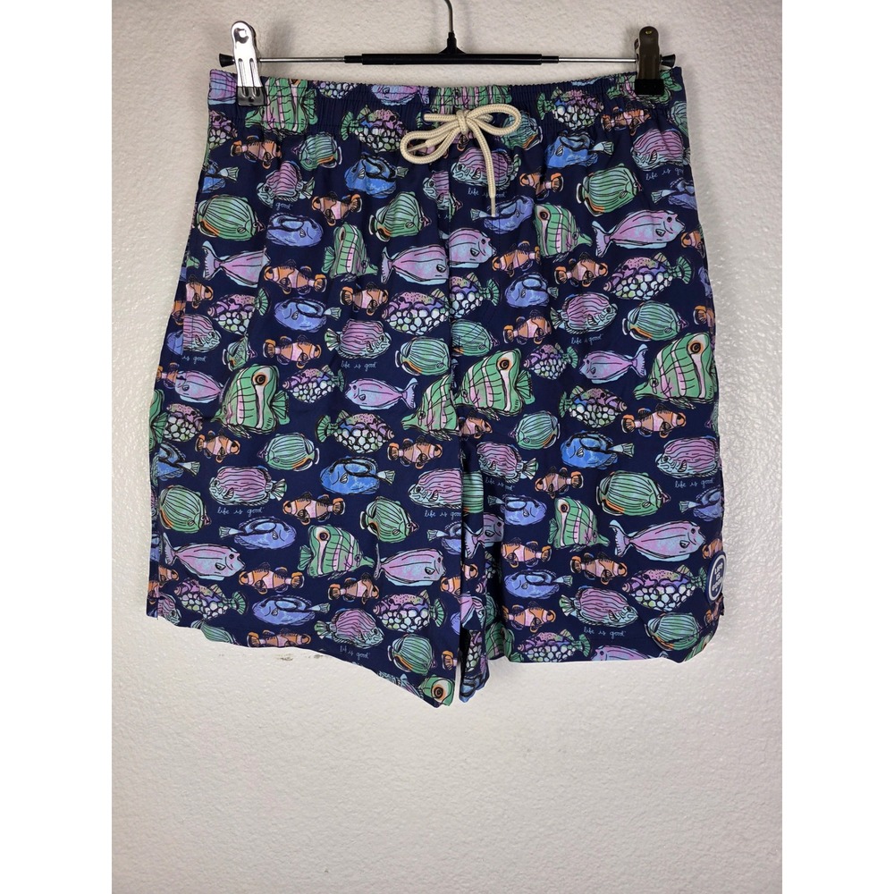 Life is Good Mens Swim Trunks Inkwell‎ Blue Tropical Fish Board Shorts Size S